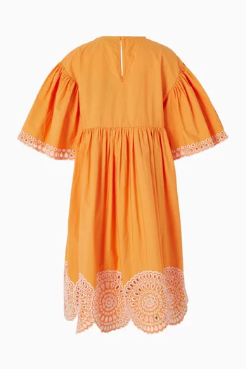 Embroidered Trim Dress in Cotton Poplin