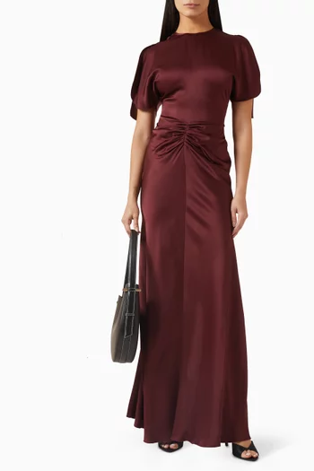 Gathered Waist Maxi Dress in Crepe