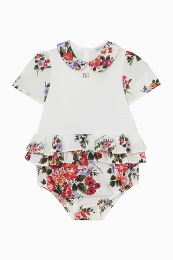 Flower Bouquet-print Romper in Cotton