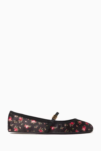 Little Roses Print Ballerina Flats in Satin