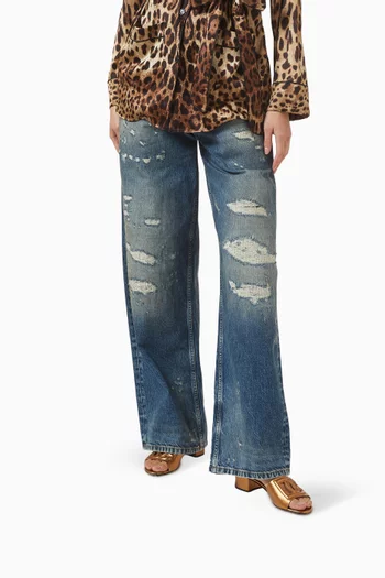 حذاء ميلينيالز مفتوح من الخلف بشعار حرفي DG وكعب 40 مم جلد لامع