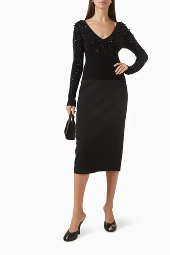 تنورة متوسطة الطول صوف مطاطي