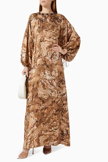 Rhinestone Printed Maxi Dress in Silk