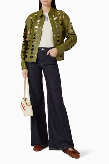 بلوزة بلا أكمام بإطار مطرز بشعار الماركة قطن مضلع