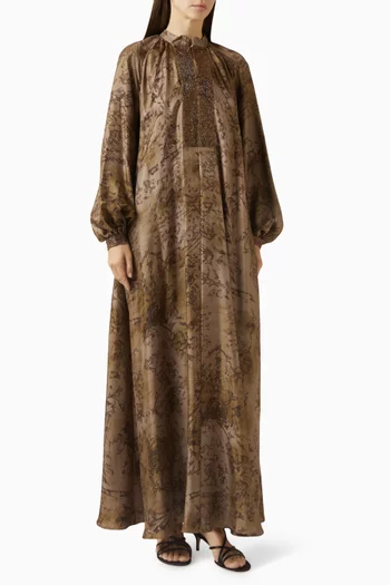 Flared Printed Dress in Silk