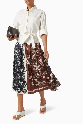 فستان بنقشة وحزام قطن بوبلين