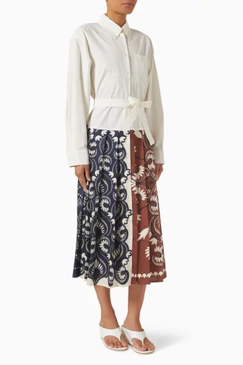 فستان بنقشة وحزام قطن بوبلين