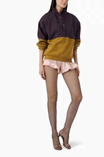 سويت شيرت بصف أزرار كبس قصير صوف قطني