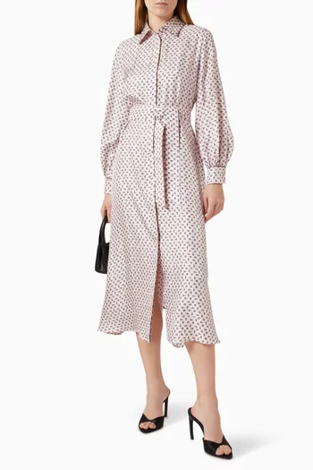 Printed Belted Midi Dress in Silk