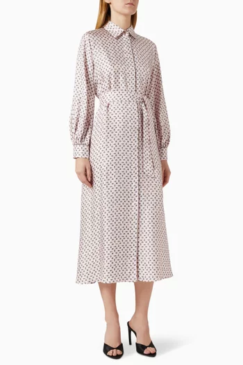 Printed Belted Midi Dress in Silk
