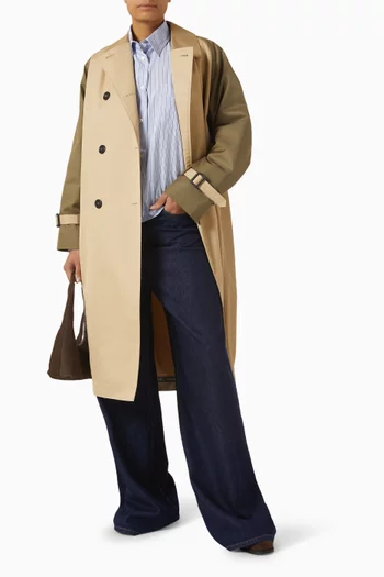 قميص بقصة فضفاضة ونقشة مخططة بوبلين