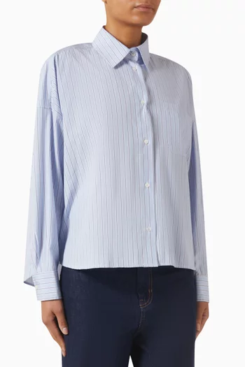 قميص بقصة فضفاضة ونقشة مخططة بوبلين