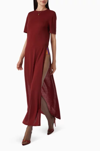 فستان طويل بنمط تي شيرت منسوج صوف