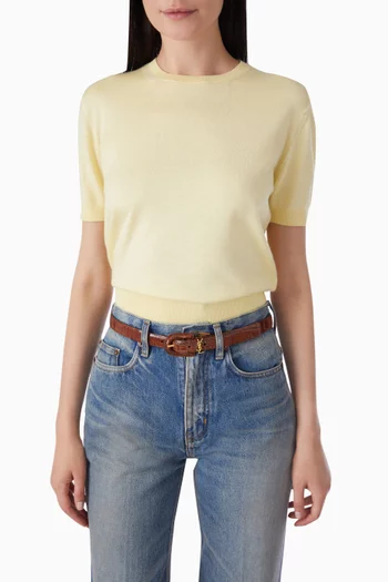 Cassandre U Buckle Belt in Croc-embossed Leather