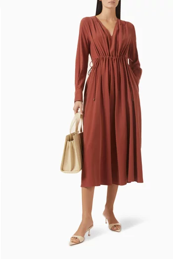 Drawstring-waist Dress in Silk Canvas