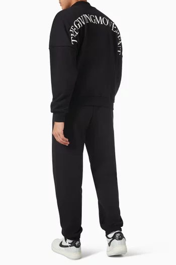 كنزة بغطاء رأس بقصة فضفاضة وطبعة مقوسة قطن