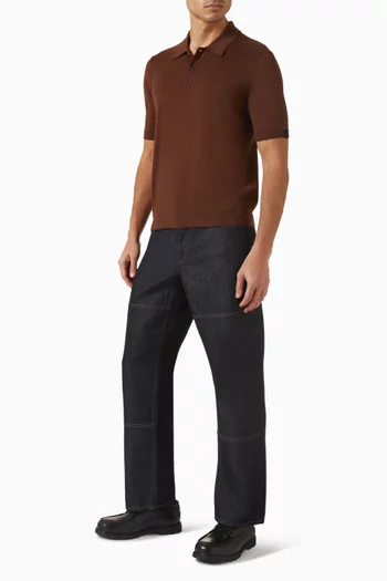 بنطال جينز فيت 4 بتصميم ملابس عمال وقصة ساق مستقيمة دينم