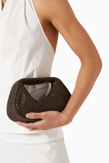 حقيبة بون بون ميني بتصميم نسيج متشابك جلد ماعز وجلد