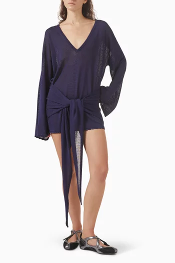 فستان قصير بعقدة فيسكوز