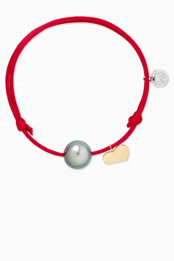 سوار بتصميم حبل مزين بحلية قلب ولؤلؤ ذهب أصفر عيار 18