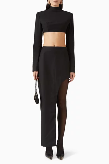 تنورة طويلة بقصة غير متماثلة مزيج صوف