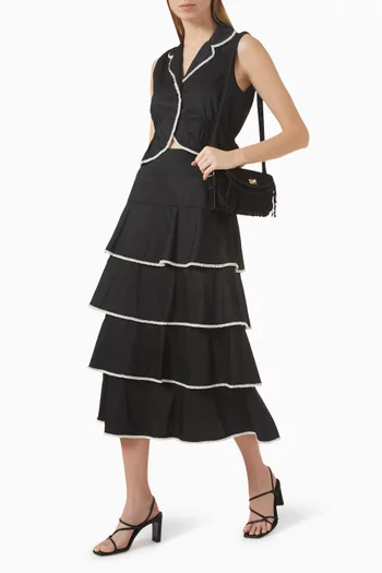 تنورة بطبقات متعددة وتطريزات بالخرز قطن