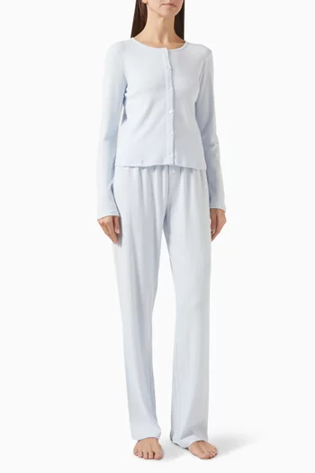 Pointelle Cardigan & Pants Pyjama Set in Cotton