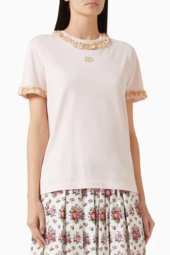 Ruffle-trim T-shirt in Jersey