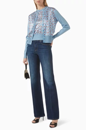 Small Rose-print Cardigan in Satin-silk