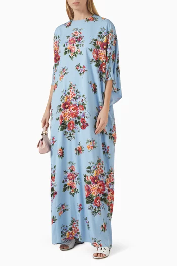 Flower Bouquet-print Dress in Charmeuse