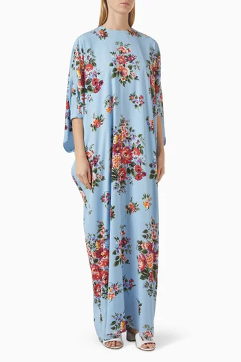 Flower Bouquet-print Dress in Charmeuse