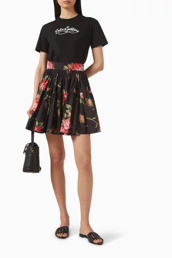 Rose Bouquet-print Mini Skirt in Cotton-poplin