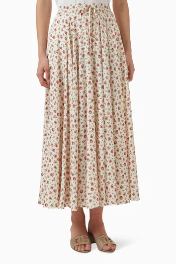 تنورة بقصة مستديرة ونقشة زهور صغيرة