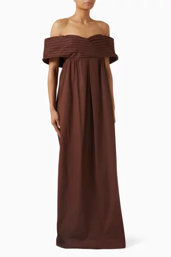 فستان بلياريك بأكتاف مكشوفة مزيج قطن