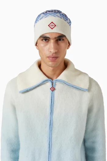 قبعة بيني مصبوغة بنقشة شعار الماركة صوف