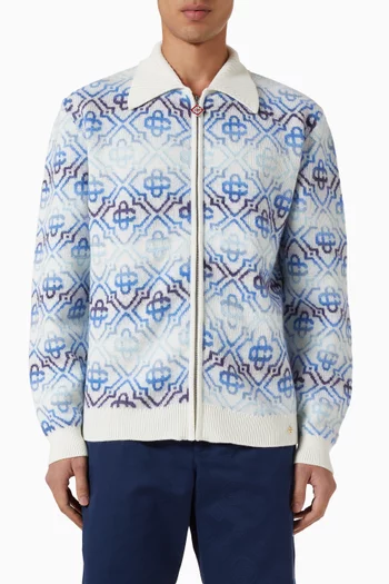 كارديغان مصبوغ بنقشة شعار الماركة مزيج صوف