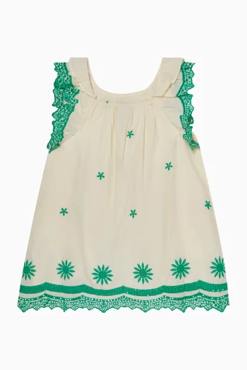 فستان مطرز وقصة على شكل حرف A قطن