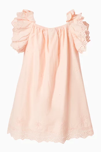 فستان مطرز وقصة على شكل حرف A قطن