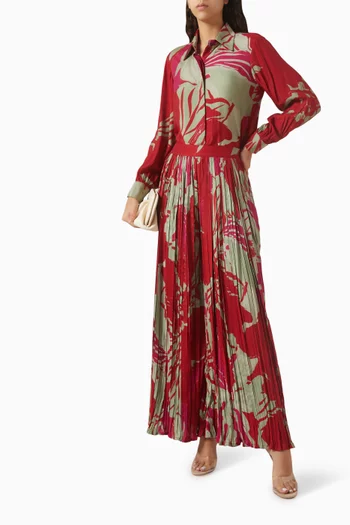 قميص مزين بنقشة زهور موسلين قطن وحرير