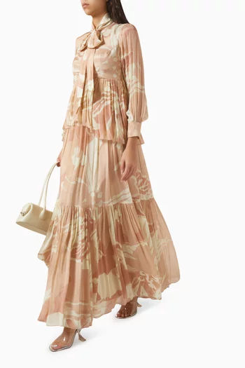 فستان بعقدة عند الرقبة موسلين قطن وحرير