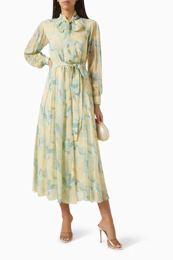 Bow-neck Belted Dress in Georgette