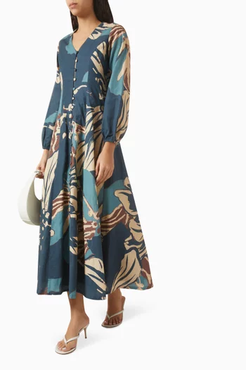Floral-print Dress in Linen