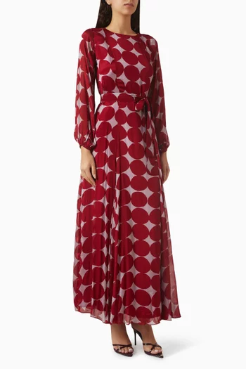 فستان بحزام ونقشة شيفون