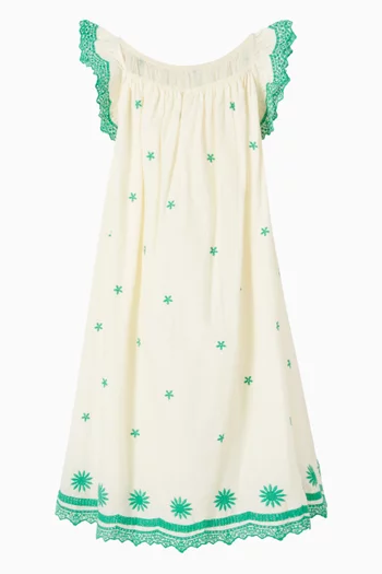 فستان مطرز وقصة على شكل حرف A قطن