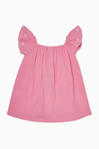 فستان مطرز وقصة على شكل حرف A قطن