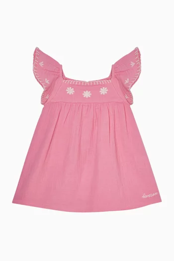 فستان مطرز وقصة على شكل حرف A قطن