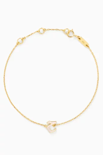 سوار بحلية على شكل حرف ح مطلية بالمينا ذهب عيار 18