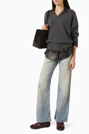 Layered Sweater in Wool & Leather