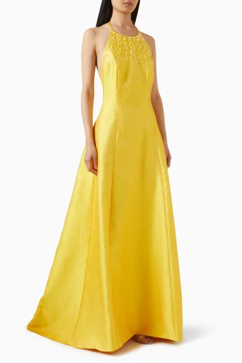 فستان سهرة كيجن بظهر مكشوف بروكيد