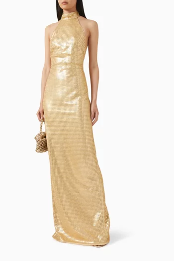 فستان ليلى مزين بتطريزات بالترتر